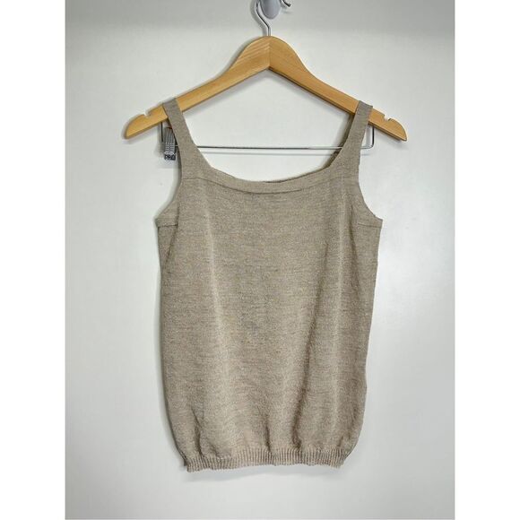 D. Exterior Made in Italy Sparkly Sleeveless Blouse‎ in Color Tan Size Medium - Picture 2 of 6